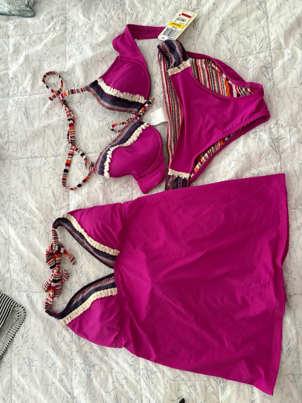Lucky Brand Magenta Pink 3-piece Bikini Set L - Tops M-Bottoms
